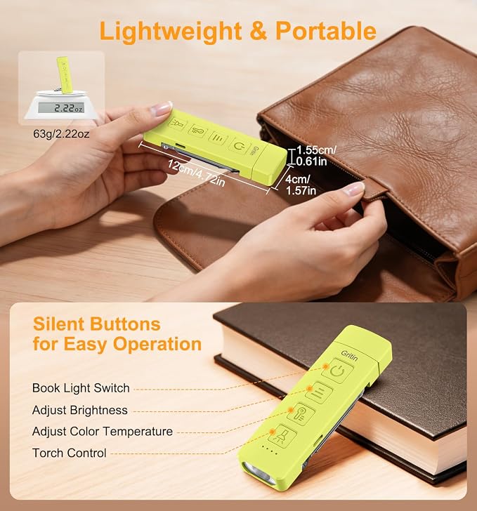 Gritin 2026 Gen 2 Rechargeable Book Light,2-in-1 Reading Light & Flashlight