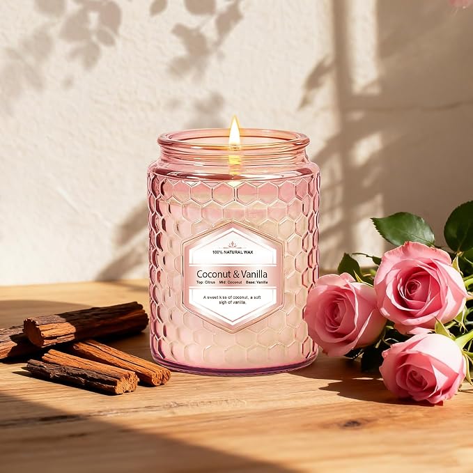 Scented Candles 6-Pack 5.5oz, Natural Soy Wax Pink Jar Gift Set | Scented Candles Gifts Sets for Women Birthday Christmas, Natural Aromatherapy Candles for Spa, Relaxation, Home Décor
