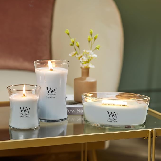 WoodWick Sagewood & Seagrass Gifts for Women and Men, Ellipse Candle with Crackling Wick, 16oz (Pack of 2)