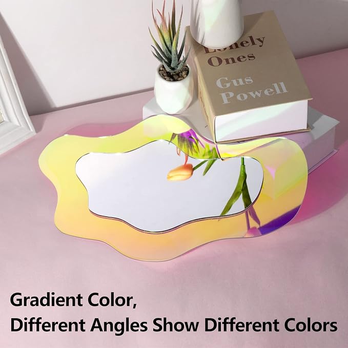 Irregular Wall Mirror Wavy Acrylic Rainbow Mirror Room Decor Aesthetic Mirrors Amorphic Vanity Retro Mirrors for Bedroom Living Room Bathroom Entryway Wall Decor ( Clouds Style, 15.5 x 10.5 Inches )