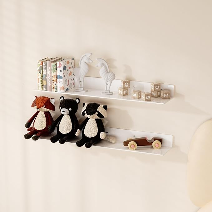 Sezanrpt 30 Inch White Floating Shelves for Wall Décor, Acrylic Storage Wall Shelf Holder, Wall Mounted Home Organizer Shelves with a Free Screwdriver, 2 Pack(30 Inch)