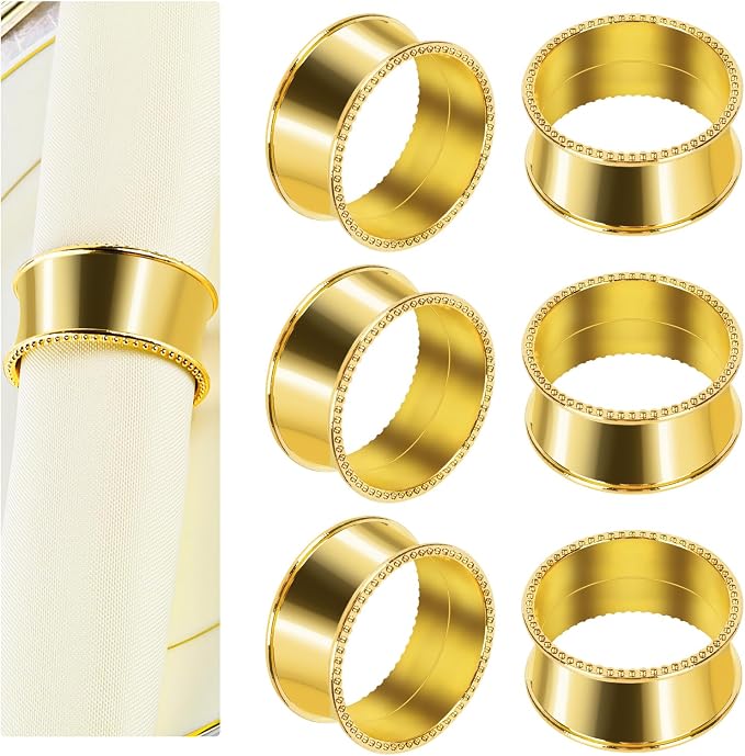 20 Pcs Stainless Steel Bead Side Napkin Rings Gold | Delicate Serviette Buckles