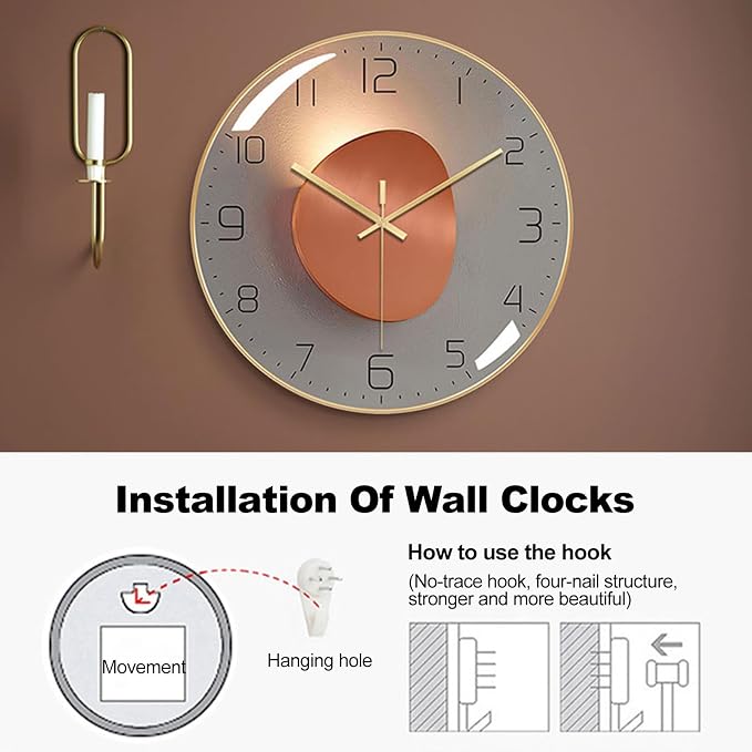 Ergocar Wall Clock, Art Deco Wall Clock, Non-Ticking Silent Modern Metal Wall Clock, Suitable for Living Room, Bedroom, Office,Study Room,