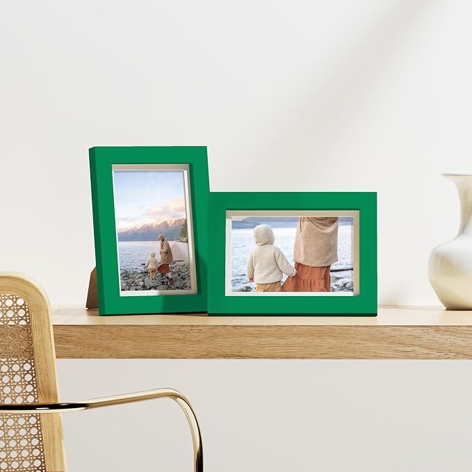 Vittanly 4x6 Picture Frames Set of 9 for Wall or Tabletop Display, Green | Display Pictures 3.5x5 with Mat or 4x6 without Mat, Small Photo Frames, Engineered Wood with Shatter Resistant Plexiglass