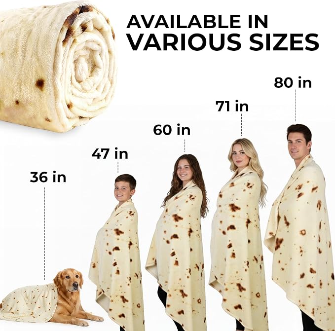 Zulay Kitchen Giant Double Sided Tortilla Blanket with Tinfoil Packaging - Novelty Blanket for Adults & Kids - Soft Flannel Round Tortilla Blanket for Indoors, Outdoors, Home 285 GSM - 71 Inches