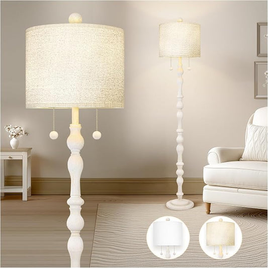 Scenekoy 65.5" Natural Real Wood Boho Floor Lamp for Living Room Bedroom