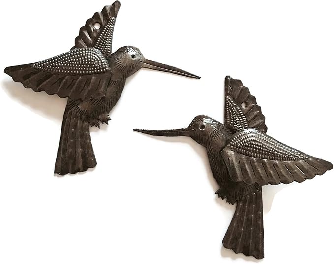 It's Cactus Handmade Metal Hummingbird Wall Art Set of 2 Haitian Recycled Steel Bird Wall Decor Small Rustic Indoor Outdoor Garden Wall Hanging Fair Trade Artisan Sculpture