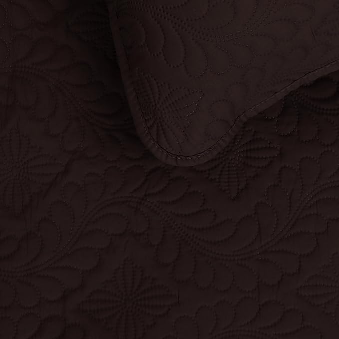 Easy-Going Reversible Quilt Set King, Bedspread with 2 Shams | Olive leaf-Chocolate/Beige, Lightweight Microfiber Bed Comforter, 1 Quilt + 2 Pillow Shams, All-Season Coverlets for Bedroom