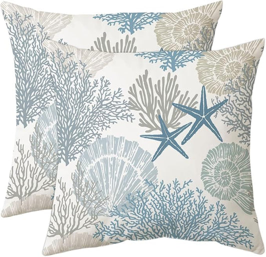 Tritard Coastal Pillow Covers Set of 2, 16x16, Blue