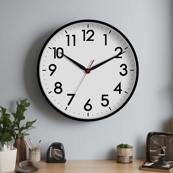 AKCISOT 16 Inch Wall Clock, Silent Battery Operated Analog Clock, Black | Large Size | Living Room | Kitchen | Classroom | Office | Easy to Read Numbers