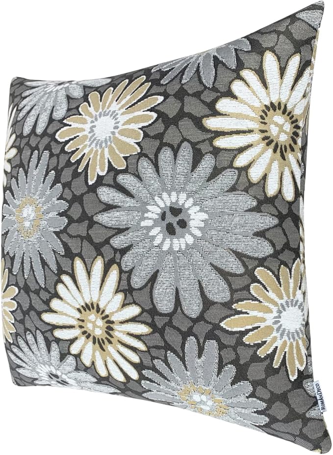 18x18 Floral Jacquard Throw Pillow Covers, 2-Pack, Grey