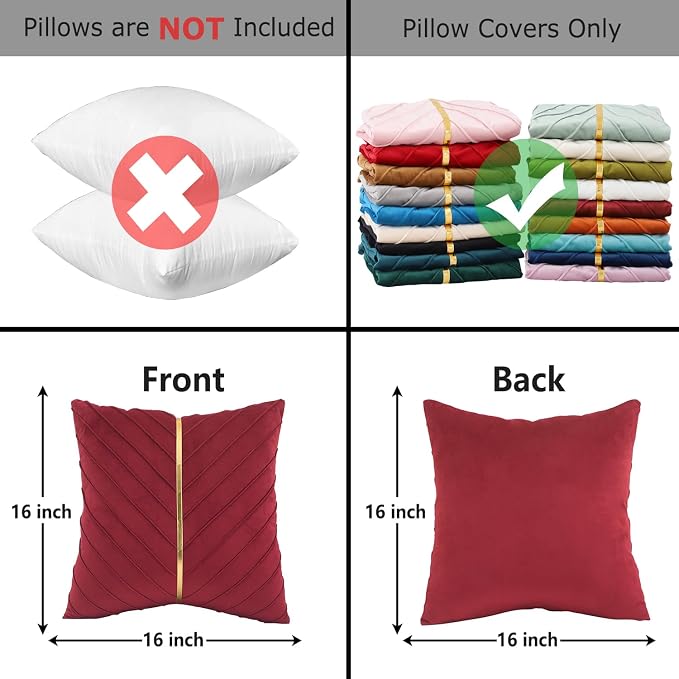 Velvet Throw Pillow Covers 16x16 inch Pack of 2 Gold Decor Red