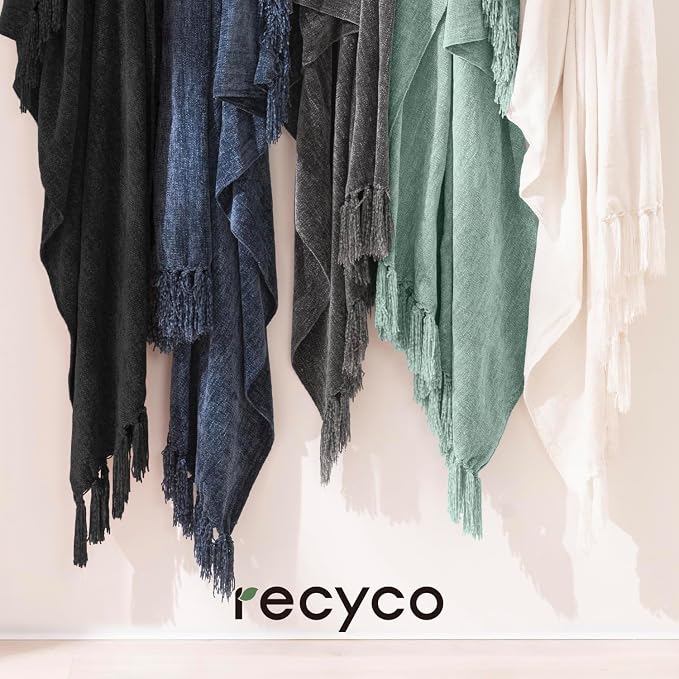 RECYCO Chenille Throw Blanket for Couch, 60"x80", Sage | Super Soft Knit Throw Blanket with Fringe Tassels, Lightweight Knitted Throw, Cozy, Ideal for Sofa Chair Bed Living Room Gift