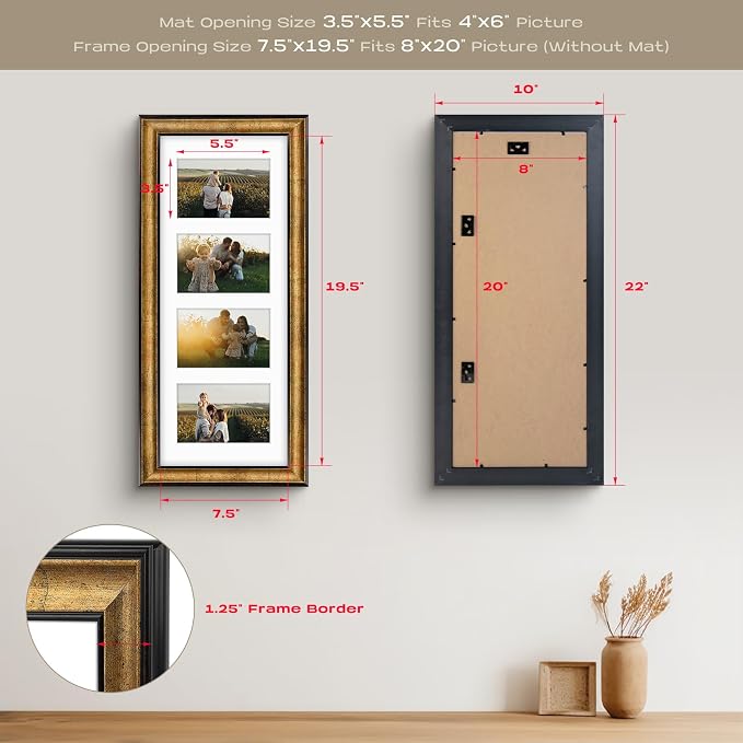 Golden State Art 8x20 Antique Gold Collage Frame Mat For (4) 4x6 Pictures