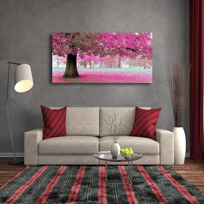 Tree of Life Wall Art Canvas Prints Natural Landscape Pictures Home Decor Pink and Green Paintings for Living Room Bathroom Bedroom Kitchen Decorations 28x57 Wooden Framed Artwork Easy Hanging