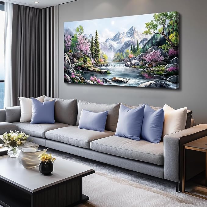 QIYILEXWART Canvas Wall Art For Living Room Large Wall Decor For Office Bedroom Decorations Mountain Landscape Pictures Spring Painting Artwork Room Wall Mural Aesthetic Home Decor 30x60 In