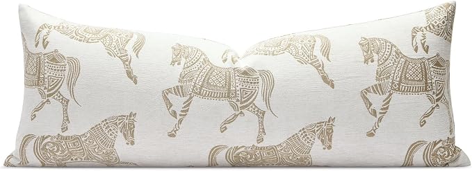14x36 Lumbar Pillow Cover, Double Sided Horse Pattern Chenille Jacquard Long Body Pillow Covers for Bed Couch Sofa, Decorative Throw Pillows Cushion Cover for Living Room Bedroom