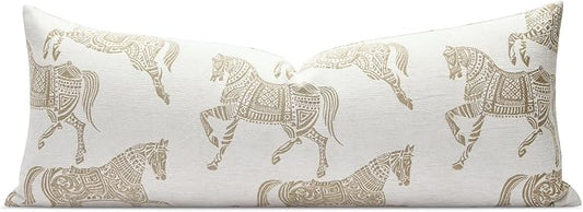 14x36 Lumbar Pillow Cover, Double Sided Horse Pattern Chenille Jacquard Long Body Pillow Covers for Bed Couch Sofa, Decorative Throw Pillows Cushion Cover for Living Room Bedroom