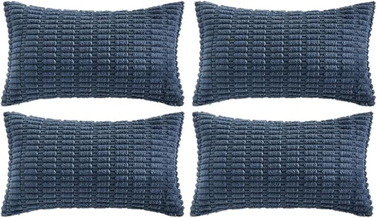 Fancy Homi 4 Packs Decorative Throw Pillow Covers for Living Room Couch Bed, Modern Farmhouse Boho Home Décor Accent Cushion Case, 24" x 14", Dusty Blue