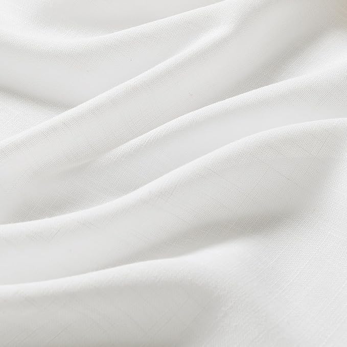 Off White Linen Curtains 102 Inch Length for Living Room Bedroom 2 Panels Set Rod Pocket Light Filtering Semi Sheer Window Curtains 52 Inch Width Boho Farmhouse Linen Drapes, W52xL102