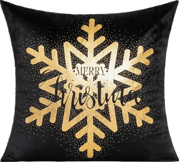 All Smiles Black Christmas Gold Throw Pillow Covers Xmas Cases Decorations 16X16 Set of 4 Décor Indoor Home Soft Velvet Decorative Navidad Cushion for Sofa Couch Tree Snowflake Reindeer