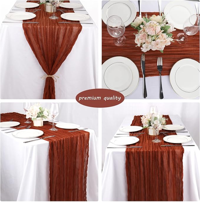 12 Pack Cheesecloth Table Runner 35x72 Inch Boho Gauze Table Runner Rustic Cheese Cloth Long Romantic Table Runners for Wedding Bridal Shower Birthday Party Table Decor (Terracotta)