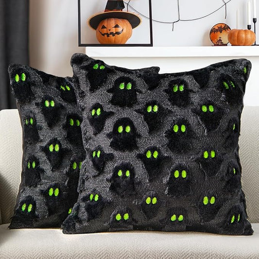 DFXSZ Halloween Pillow Covers 16x16 inch 2Pcs Black Ghost Halloween Decor