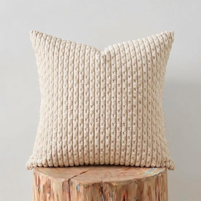Fancy Homi 2 Packs Tan Decorative Throw Pillow Covers 22x22 Inch for Couch Bed Sofa, Modern Farmhouse Boho Home Decor, Soft Cute Plush Corduroy Cushion Case 55x55 CM
