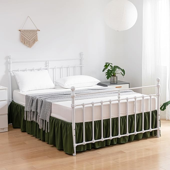 Bed Skirt Queen Size Ruffled Bed Skirt with Split Corners | 18 Inch Drop Dust Ruffle Bed Skirt with Platform, Green, 18" Queen