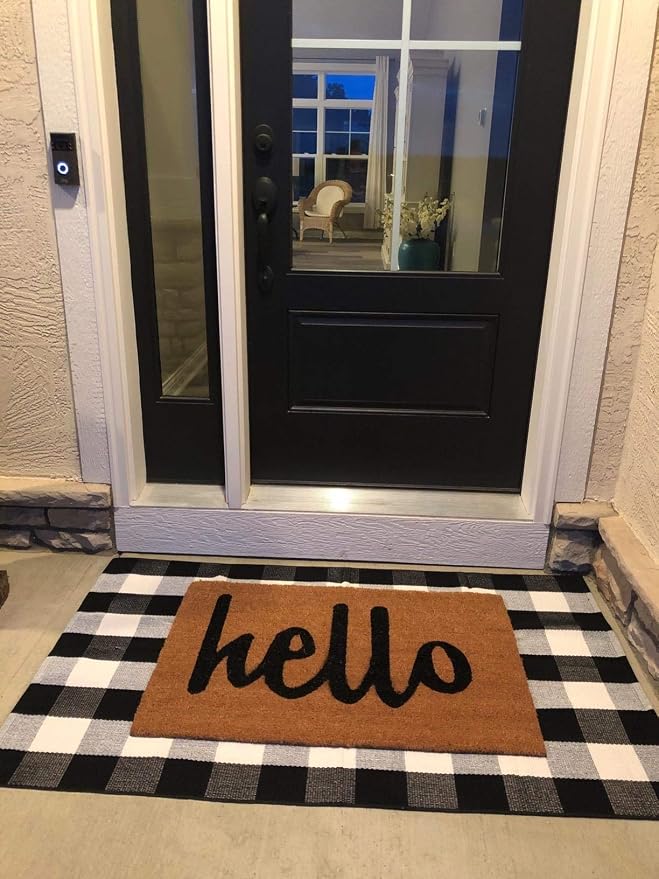 UKELER Buffalo Check Rug 59''x35.4'' Cotton Woven Farmhouse Outdoor Rugs Black White Buffalo Check Rugs for Kitchen, Laundry, Bathroom, Bedroom, Doorway