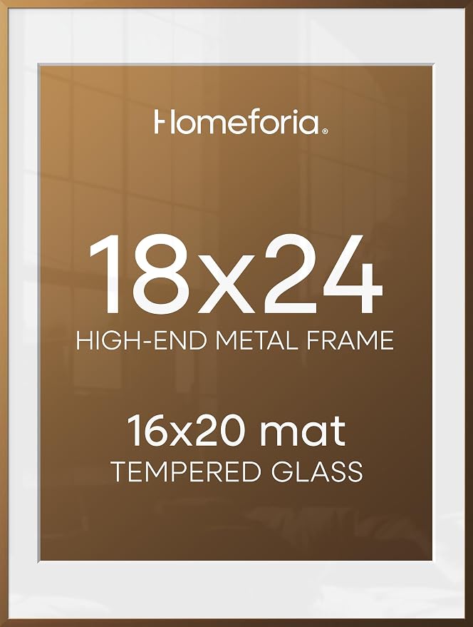 Homeforia 18x24 Bronze Poster Frame, High-End Metal, 16x20 Mat, Glass