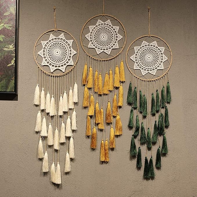 Artilady Macrame Dream Catcher Wall Hanging, Beige Large Boho Bedroom Decor