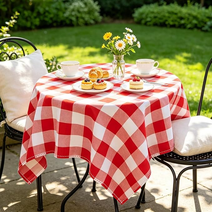 ShinyBeauty Checked Square Tablecloth 54x54-Inch Red and White | Buffalo Plaid Fabric Washable Cotton Table Cover for Dining Room Card Table - Gingham Rustic Lattice Christmas Decor
