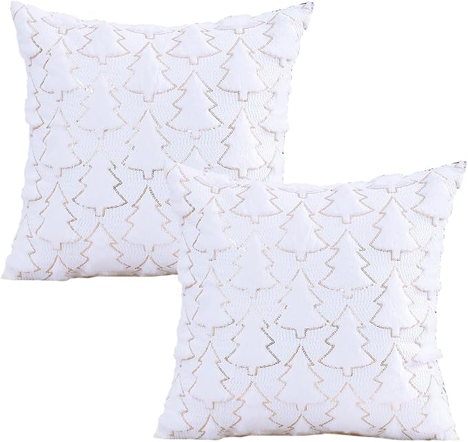 VAKADO Christmas Throw Pillow Covers 22x22 Set of 2 Embroidered Decorative Xmas Cushion Cases Holiday Soft Home Decor for Bedroom Sofa Chair Porch Winter, White
