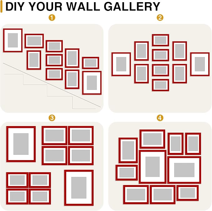 decorUhome 10 Pack Assorted Picture Frame Set for Wall & Tabletop, P0710RD | Red, Multi Size Picture Frame Includes Two 8x10 / Four 5x7 / Four 4x6 for Family Gallery Wall