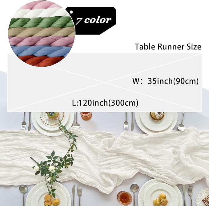 IVAPUPU Ivory Table Runner 120 Inches for Wedding Birthday Party Home Decor | 2 Pcs Boho Gauze 10FT Cheesecloth Table Runners for Baby Shower Decorations Summer Garden Farmhouse