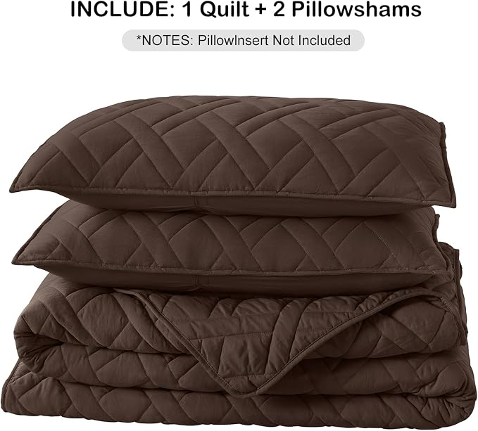 HORIMOTE HOME Quilt Set King Size Chocolate, Classic Geometric Diamond Stitched Pattern, Ultra Soft Microfiber Lightweight Bedding Bedspread Coverlet for All Season with 1 Quilt 2 Pillow Shams