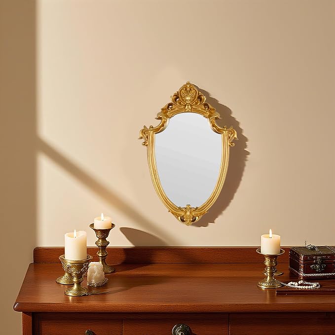OIGUMR Shield Vintage Mirror Mirror Wall Decor (16.5 x 11.3 inch Gold)