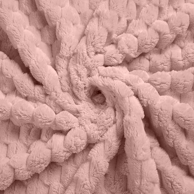 Excervent Hexagon Jacquard Throw Blanket for Bed, 50x70 Inches, Grey Pink | Decorative Fuzzy Flannel Fleece Throw Blanket for Sofa Bed Couch, Super Soft Cozy, Suitable for All Seasons