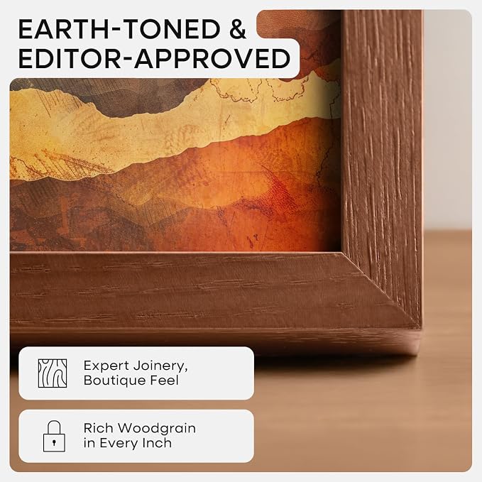 Homeforia 24x32 Brown Oak Poster Frame, High-End Wood, 20x28 Mat, Glass