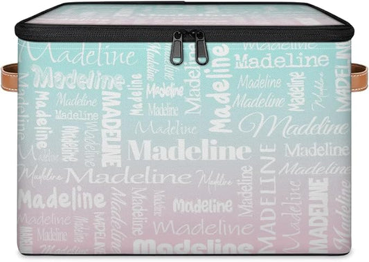 Storage Basket Personalized Name, Custom Keepsake Box, Green Pink