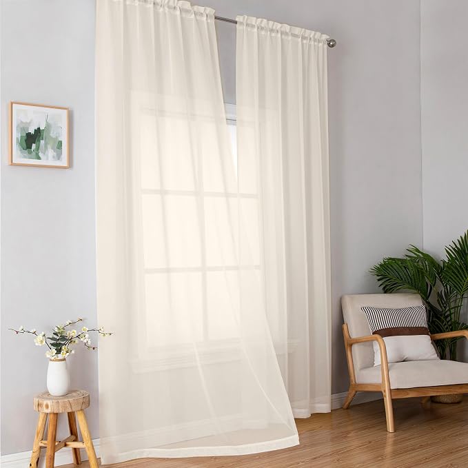 Simplebrand Cream Sheer Curtains 72 Inches Long 2 Panels for Living Room, Rod Pockets Airy Window Treatments Voile Sheer Curtains Panels Lightweight for Front Back Patio Glass Door, 42" Width