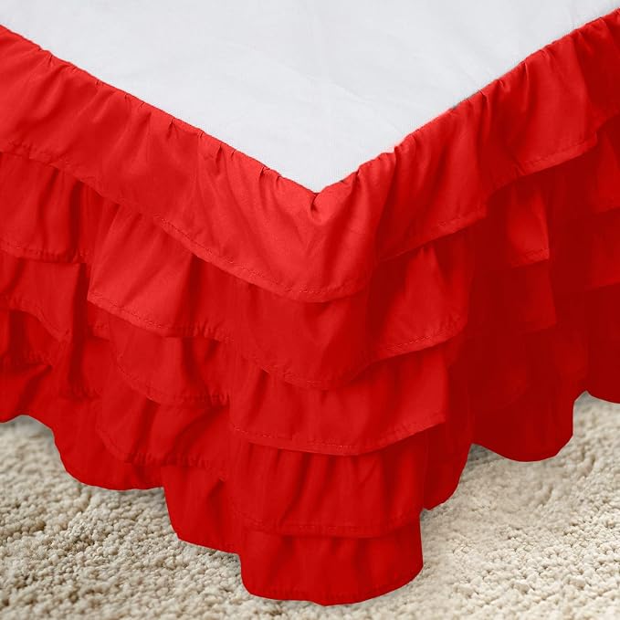 Elegant Comfort Luxurious Premium Quality 1500 Thread Count Wrinkle and Fade Resistant Egyptian Quality Microfiber Multi-Ruffle Bed Skirt - 15inch Drop, California King, Red