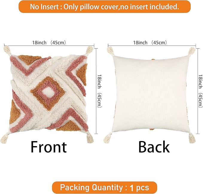 Merrycolor Boho Throw Pillow Covers 18x18 with Tassels, Decorative Pillow Covers Woven Tufted Bohemian Pillow Covers for Couch Sofa Bedroom Living Room