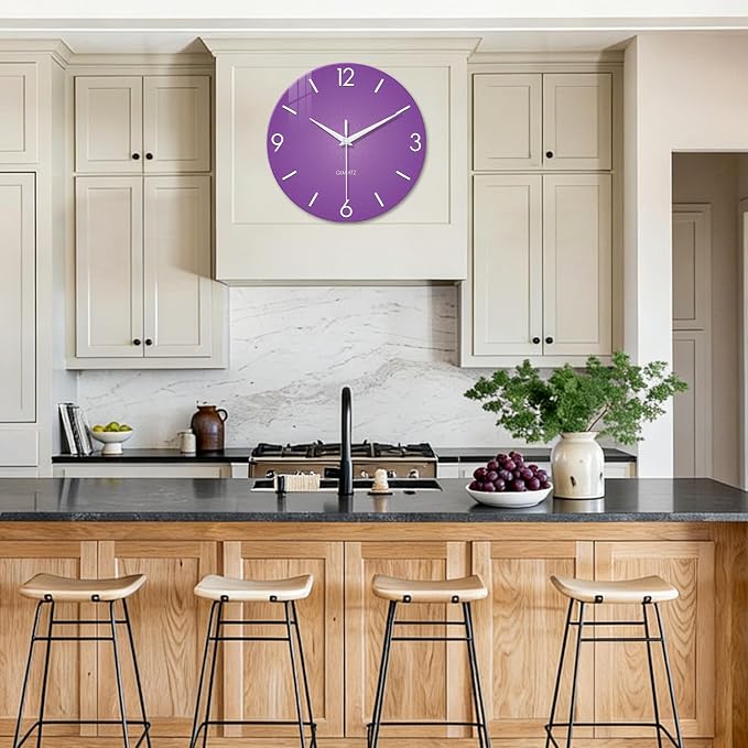 XFM Large Purple Wall Clock for Women Girls Bedroom 20 Inch | Silent Non-Ticking Battery Operated Modern Simple Minimalist Decorative for Living Room Kitchen Home Office