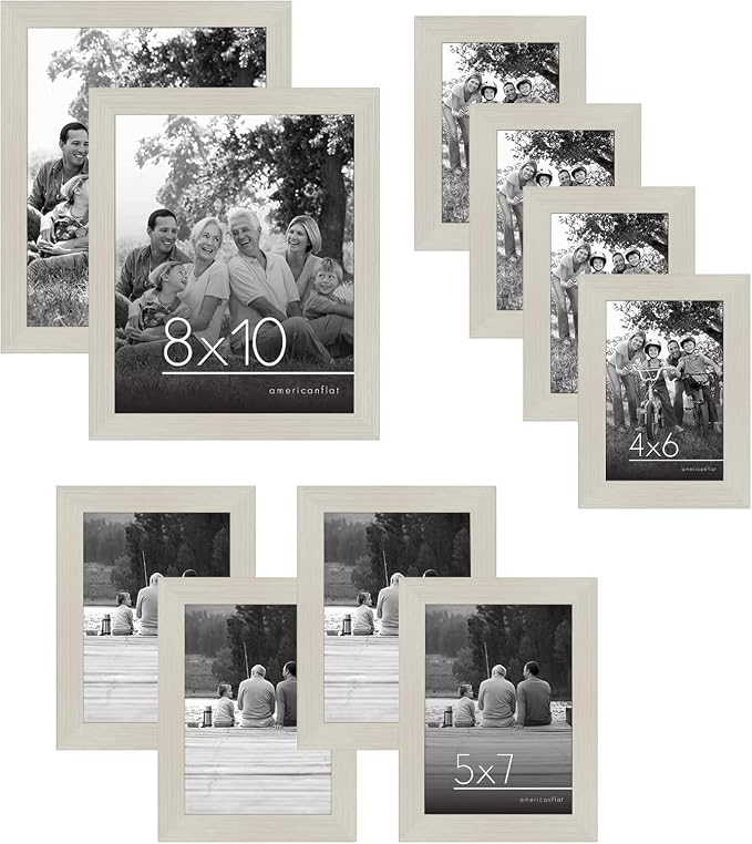 Americanflat Set of 10 Picture Frames with Shatter-Resistant Glass - Gallery Wall Frame Set with Two 8x10, Four 5x7 and Four 4x6 Frames - Signature Collection - Light Wood | Includes two 8x10, four 5x7 and four 4x6, shatter-resistant glass, hanging har...