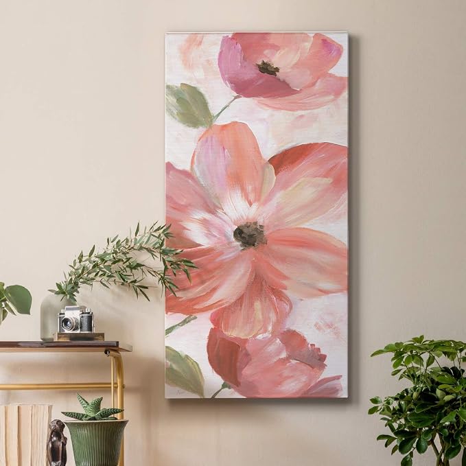 Renditions Gallery Canvas Floral Wall Art Home Paintings & Prints Pink Blooming Flowers Glam Modern Botanical Vibrant Decorations Artwork for Bedroom Office Kitchen - 20"x40" LT43