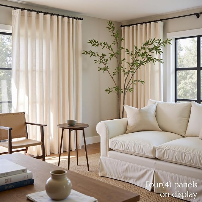 jinchan Linen Curtains Light Filtering Back Tab 50x120 Inch 2 Panels Beige | Semi Sheer Curtains 120 inch length for Bedroom Living Room, Modern Farmhouse Drapes with Rod Pocket, Natural Boho Curtains