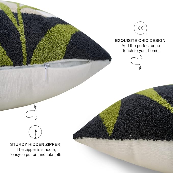 Merrycolor Boho Pillow Covers 20x20 Tufted Mid Century Modern Throw Pillow Covers Abstract Leaf Pillow Cover Bohemian Aesthetic Boho Pillows Decorative large Pillows for Couch Bed Sofa Living Room 1PC