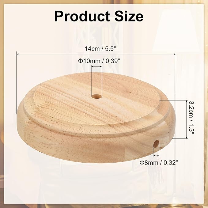 PATIKIL 5.5" x 1.3" Wooden Lamp Base, Round Solid Wooden Base Wood Desk Lamp Display Stand Replacement for Bedroom Bedside Table Lamps DIY